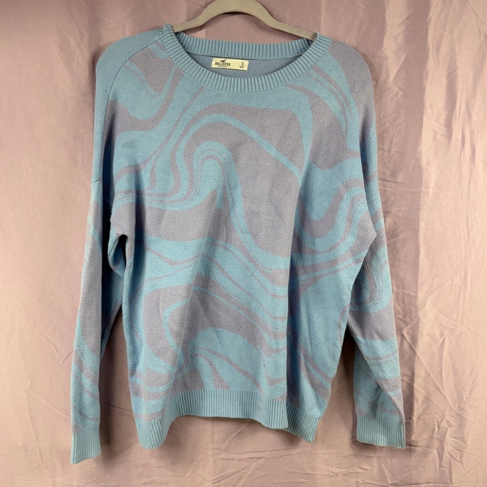 Hollister Womens Blue Purple Marble Swirl Knit Crewneck Sweater Size S